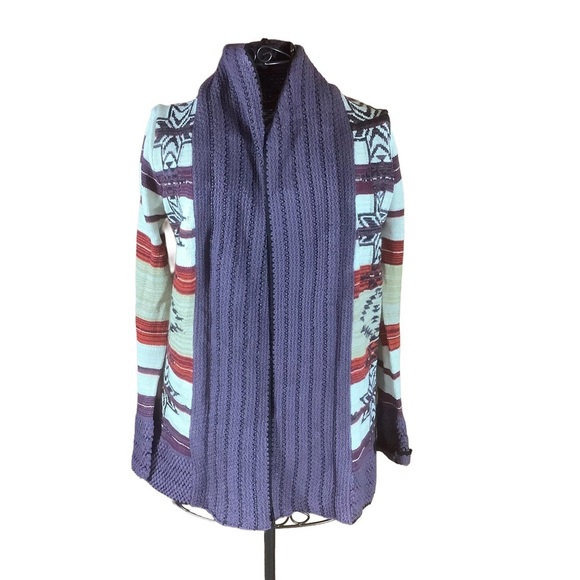 💜 BCBG Max Azria Southwestern Stripe Open Front Cardigan – Size M - Picture 3 of 5